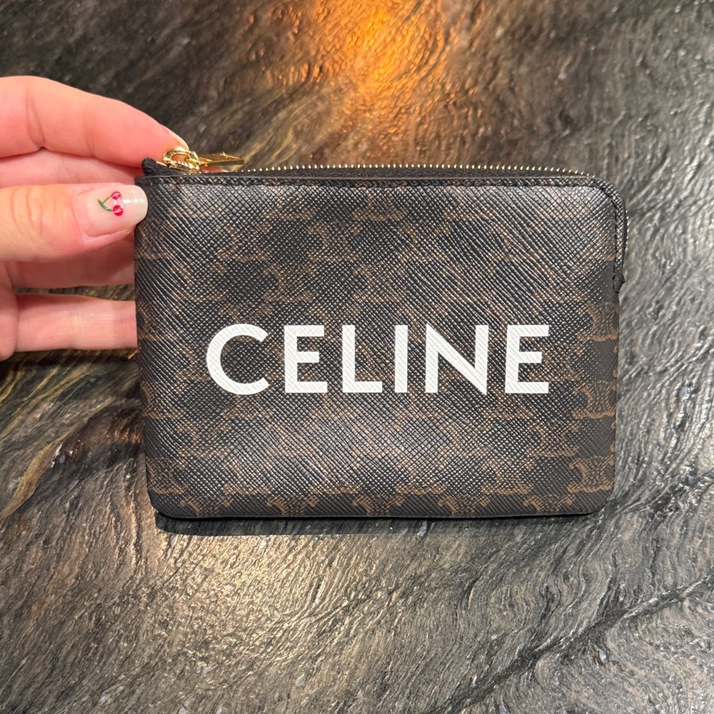 Celine Brown Monogram Zip Wallet/ Card Holder